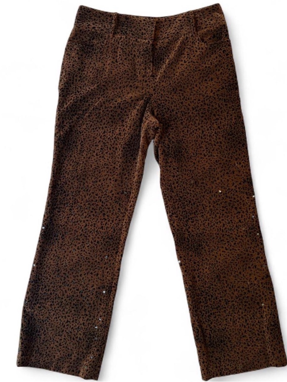 Kelly & Diane Leopard Print Scattered Sequin Leg Velvet Pants Size 10